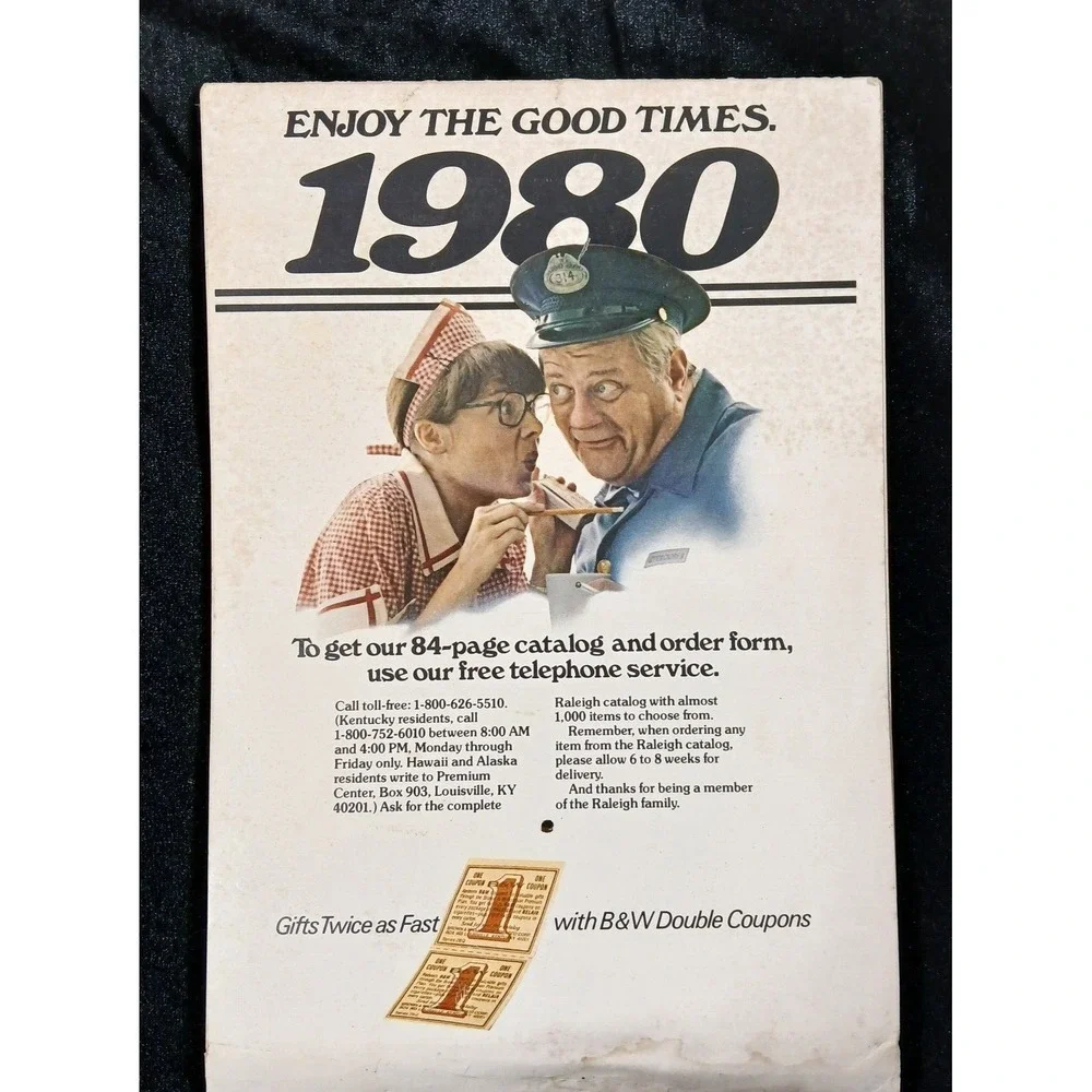 Vintage 1980 RALEIGH Lights CIGARETTES Country Store Calendar Advertising Sign